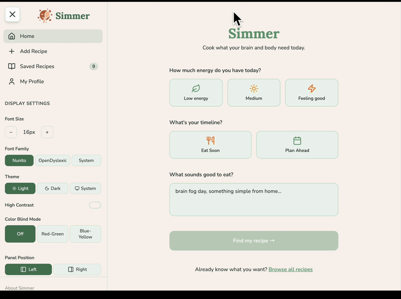 Animated gif of the Simmer app in use